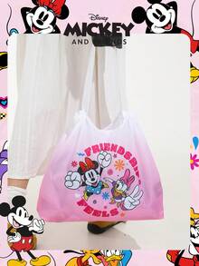 Disney Official Licensed 1 Pc Disney Mickey Mouse Shopping Bag High-Capacity Foldable Tote Bag Bookbag Drawstring Shoulder Bag Lightweight Handbag - Verifiable For Boys/Girls/Student Perfect For Daily/Shopping//Go To School - Pink - View 9