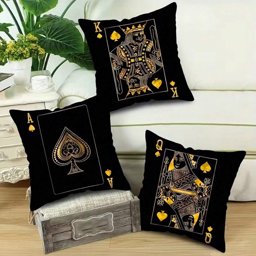 1/2/3/4pcs, High Quality Luxury Black Golden Throw Pillow Cover King Queen Ace Of Spades Unique Decoration For Living Room Bedroom Den Car 17.7*17.7 Inches - Black and Gold - View 1