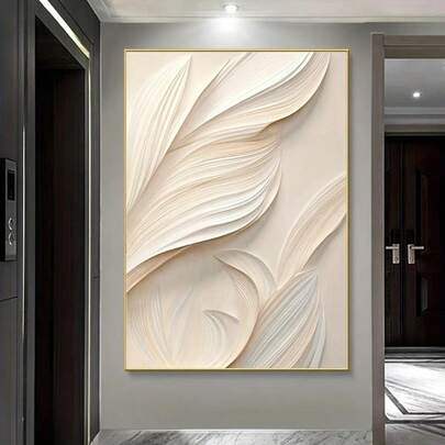 1pc, Frameless Modern Abstract Feather Print Canvas Art, White, Wall Decor For Living Room And Bedroom, No Power Required, Art Storage And Display No Frame 50x70cm/19.68x27.55inch