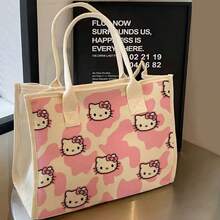 Túi đeo vai hình mèo hoạt hình chất lượng cao, túi tote vải canvas dung tích lớn dành cho học sinh, túi xách tay đi làm, túi đựng đồ cần thiết khi ra ngoài cho nữ. - Nhiều màu - Xem 5