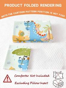 2 pezzi Set copripiumino a tema dinosauro ombrello, 100% poliestere, stampa reversibile (1 federa stampata su un lato + 1 copripiumino stampato su entrambi i lati), adatto per asili/nidi d'infanzia, copripiumino con stampa digitale carina, copripiumino e federa per bambini, adatto per bambini piccoli, neonati e bambini. La federa è stampata su un solo lato e misura 33 * 45 centimetri. - Multicolore - Visualizzare 4