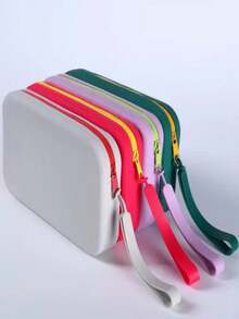 1pc Silicone Handbag, Large Capacity Waterproof Cosmetic Bag, Travel Essential; Beach Bag, Suitable For Travel, Vacation, With Hanging Strap, Storage Pouch, Document Holder, Carry-On Zipper Bag, Wristlet, Portable Waterproof Travel Toiletry Bag, Jewelry & Makeup Organizer Silicone Pouch, Cosmetic Zipper Bag, Earphone & Misc. Storage Bag, Portable Card & Wallet Waterproof Zipper Pouch,Pouch,Makeup Pouch,Travel Essential - Multicolor - View 1