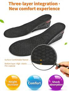 1-Pair Black 5cm Invisible Air Cushion Height Increasing Insoles – Multi-Layer Adjustable Height Shoe Inserts For Women & Men, Breathable Perforated Comfort Insoles, Ideal For Daily Wear Commutes Date Nights All-Day Foot Support, Bestselling Hidden Height Boost Insoles, Perfect For Valentine's Day Practical Gift For Friends Colleagues Height-Enhancement Enthusiasts - màu đen - Xem 3