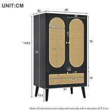 Compact Locker (1.1 M), Rattan Design, Black, 2 Doors, 1 Drawer, High Top, Versatile Shelves. - Black - View 9