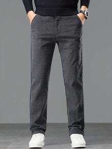 男士新款刺绣斜插口袋休闲裤，绅士轻便商务直筒裤，适合送给丈夫/男友，非常适合与朋友外出和聚会 - 灰色 - 查看 3