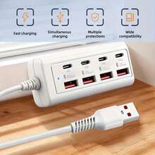 25W 8-Port USB Hub With 4 USB 3.0 Ports And 4 PD Fast Charging Ports, Black And White Options, Universal Compatibility