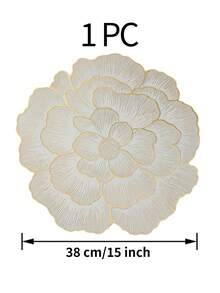 1/4/6/8/12件装金色花朵造型PVC餐垫，可水洗，易清洁，擦拭干净，防滑，适用于情人节、节日、婚礼、餐桌装饰、家居装饰 - 金色 - 查看 8