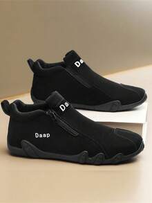 男士休闲运动鞋、户外皮鞋、时尚拉链低帮踝靴、防水皮靴、休闲乐福鞋、防水防滑运动鞋、时尚厚底增高鞋、复古做旧彩色拉链皮鞋 - 黑色 - 查看 6