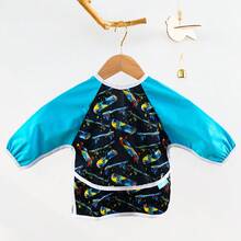 1Pc Rainbow Animal Print Waterproof & Mess - Free Long Sleeve Baby Bib, Adjustable Fit For 6 - 24 Months Toddlers
