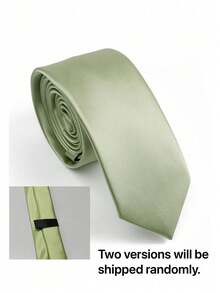 1 st. salviagrön herrslips (5 cm bred smal slips), mjuk satinslips med smal passform, lämplig för bröllop, fester, sammankomster och andra tillfällen - Grön - Visa 4