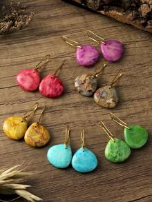 Colorful Imperial Stone Water Drop Earrings, Delicate Natural Stone Triangle Y2K Resort Earrings - Multicolor - View 5