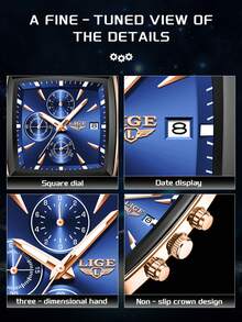 LIGE Men's Fashionable Casual Business Watch Waterproof Luminous Quartz Watch Classic Round Dial Clock Watch Date Design Men - Gold - View 3