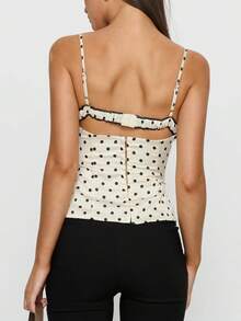 Women's Y2K Dots Print Cami Tops Lace Trim Shirt Sleeveless Spaghetti Strap Scoop Neck Camisole Summer Going Out Top - 白色 - 查看 2