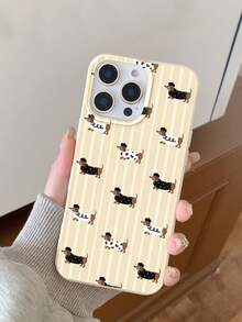 1个腊肠犬条纹图案米色TPU皮革质感软手机壳，兼容苹果17、Air、17 Pro、17 Pro Max、16 Pro Max、16E、14/13、12、11 Pro Max、XS Max、X、XR、8、7、Plus以及三星Galaxy A06、A16、A55、A56、A17、S24FE、S25U，适合作为生日礼物，送给女朋友、男朋友或自己使用，防摔。 - 彩色 - 查看 5