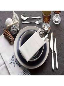 100pcs White Linen Texture Disposable Paper Napkins With Built-In Cutlery Pockets - Super Absorbent, Suitable For Weddings, Parties, Christmas Decorations, Christmas Napkins, Christmas Table Decor, Elegant Table Settings For Holidays And Special Events, Party Utensils, Refined Table Decor, Cutlery Pocket Design - White - View 2