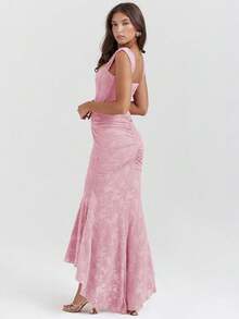 Women's Printed Suspender Tube Top Dress Fashion Hot-Selling Sexy Hot Girl Temperament Halter Fishtail Dress Long Dress - 粉色 - 查看 5