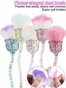 Nail Polish Dust Brush, Soft Bristle Brush, Flower-Shaped Nail Buffing Dust Brush, Transparent Pink, Green, And Blue Blush, Loose Powder, And Highlighter Brushes Are All Makeup Brushes. - Multicolor - View 2