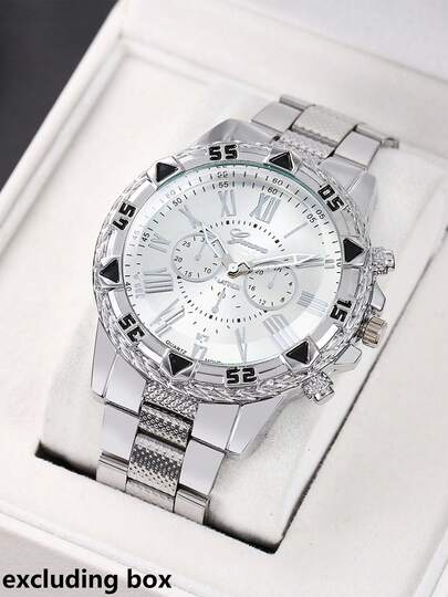 1 st klassisk herrklocka med stor urtavla och moderiktig legering i stål med armband