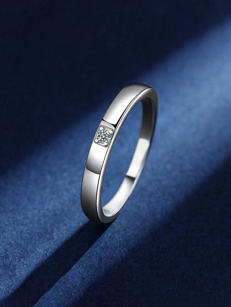 2pcs Elegant Cubic Zirconia Couple Rings Set, Versatile For Party & Daily Wear, Copper Material, Non-Fading & Hypoallergenic, Ideal Gift - Silver - View 4