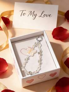 1件装蝴蝶水晶情人节新年手机腕带，手机吊坠，链条钥匙扣，串珠手机带，带扣免提手链，腕带 - 彩色 - 查看 2