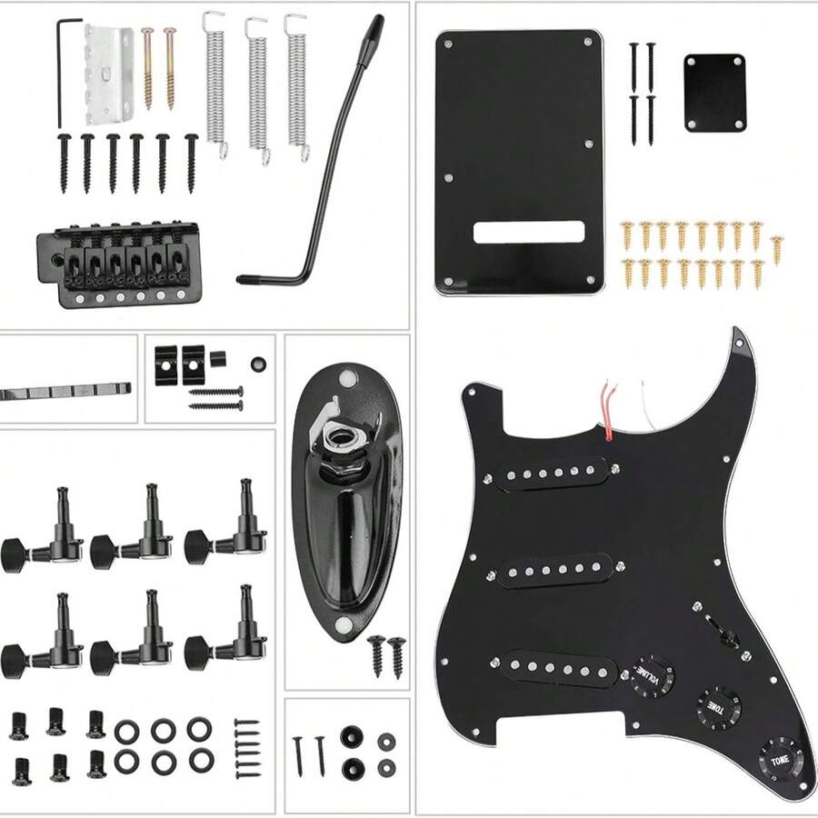 DIY Electric Guitar Kit, Pickguard Rear Cover Bridge System Installation Kit For ST Guitar, Electric Guitar Replacement Hardware (Black) - màu đen - Xem 1