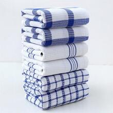 3/6/9pcs Cotton Blend Blue Plaid Kitchen Placemats, Easy To Clean Dishcloth, Multipurpose Cleaning Cloth, Dish Towel - Blue - View 2