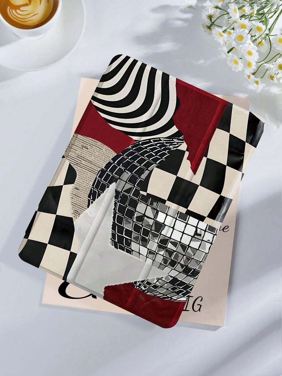 Tablet Protective Case With Black And White Abstract Grid Pattern, Compatible With IPad 9.7/10.2/10.5/10.9/12.9/Pro 11, 10th Generation, Compatible With Samsung Galaxy Tab S6 Lite 10.4-Inch, Compatible With Kindle Paperwhite 12th Gen 2024, Kindle (11th Generation) Released In 2022, Kobo Clara Color, Soft Fall Protection, Smart Stand/Automatic Wake-Up/Sleep