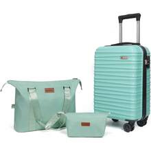 Luggage Set 3 Piece Luggage Set ABS Hardshell Spinner Wheels Luggage Carry On Suitcase With Weekender Bag & Toiletry Bag(Mint Green - 20吋橙色 - 查看 2