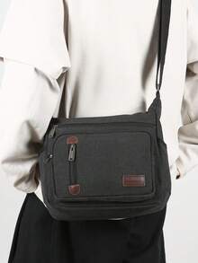 Men's Retro Large Capacity Shoulder Messenger Bag, Adjustable Strap Length, Casual Outdoor Crossbody Bag, Personalized Style, Suitable For Hiking, Shopping, Vacation, Gift For Boyfriend, Convenient For Travel - Black - View 3