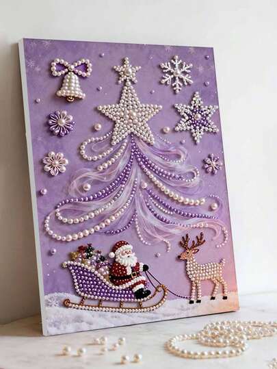 1 Set, New Pearl Painting Christmas Tree, Santa Claus, Pattern, Diamond Painting Kit, 5D DIY Pearl Shape Diamond Partial Diamond Painting Kit Suitable For Home Living Room, Bedroom, Study And Other Wall Decoration Art, Surprise Gift, Christmas, New Year Gift, Birthday Gift,