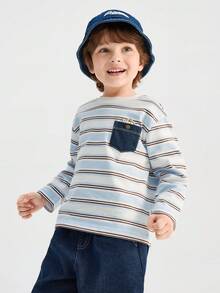 Balabala Boys Long Sleeve T-Shirt, Crew Neck, Soft Comfortable Fabric, Easy Movement, Long-Lasting Spring Wear - Blue Tint - View 2