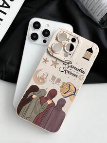 1pc Ramadan Themed Crescent Moon & Girl Pattern Soft Phone Case, Compatible With IPhone 16/16Pro/16Plus/15/15ProMax/15Pro/11/12/13/14ProMax/12Mini/13Mini/11Pro/11ProMax/12Pro/12ProMax/13Pro/13ProMax/14Pro/14ProMax, Fashionable & Creative - Multicolor - View 3