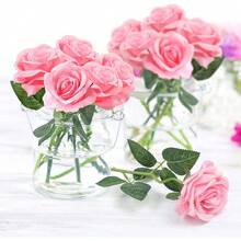 Set Of 12 Artificial Pink Silk Roses For Elegant Decorations, Perfect For Weddings, Birthdays, And Home Table Settings - Pink - View 5