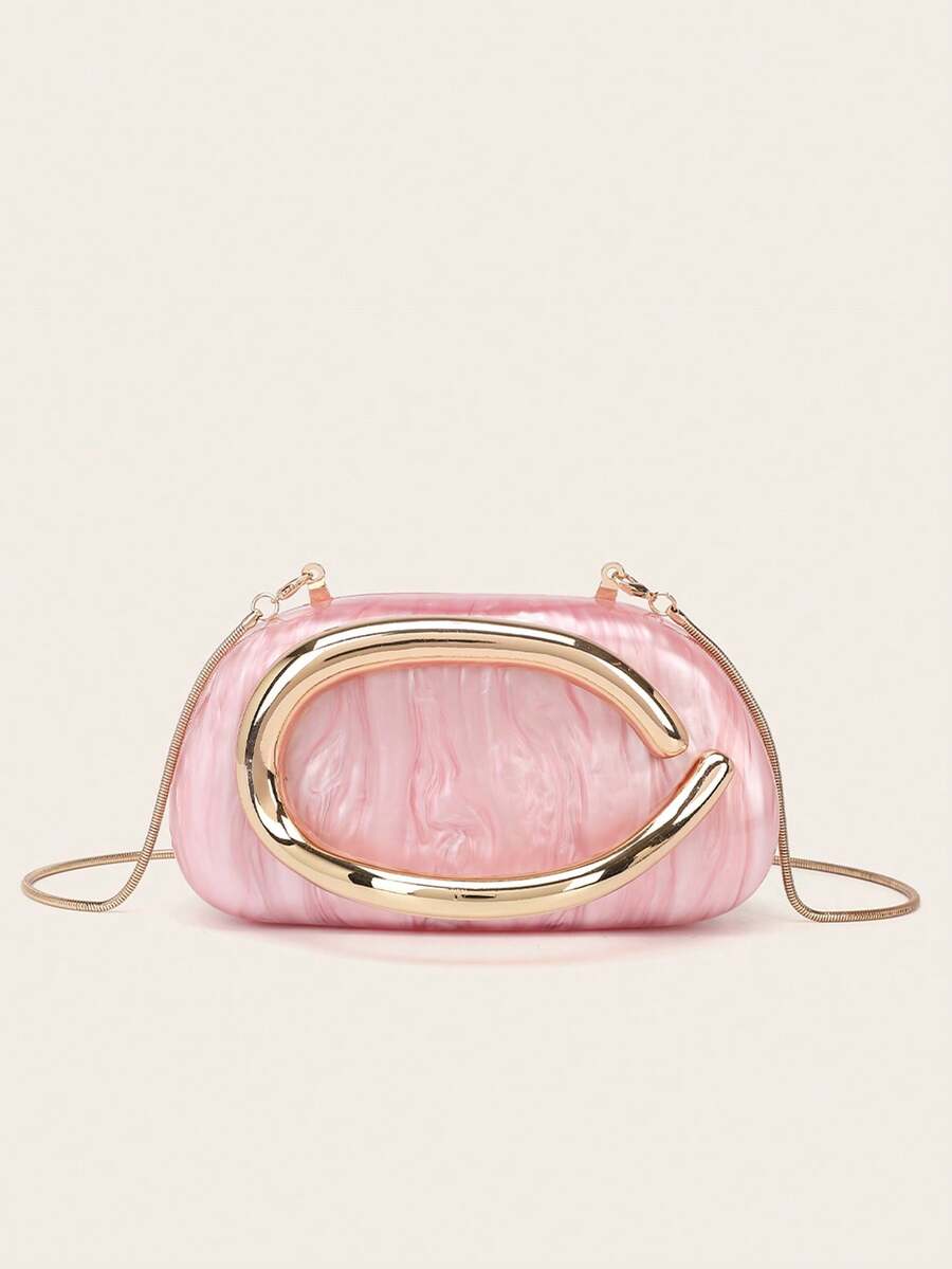 Gets Pink Acrylic Clutch Purse For Women Marbling Evening Wedding Handbags Acrylic Shell Box Purses For Party Prom Cocktail - 粉色 - 查看 1