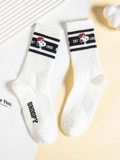  1 par de calcetines tipo tripulación para hombres con diseño auténtico de Snoopy, calcetines de hombre con diseño de dibujos animados de Snoopy, calcetines tipo tripulación versátiles para uso casual y deportivo con diseño de personaje, resistentes al olor y que absorben la humedad, adecuados como regalo para estudiantes/adultos y para uso diario