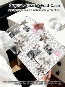 11-Inch Leopard Print, Star, And Palm Tree Pattern Tablet Case Compatible With IPad Air M3 2025/M2 2024, Compatible With IPad Air 5th Gen 2022, Compatible With IPad (A16) 11-Inch 11th Gen 2025, Galaxy Tab, Kindle Paperwhite 12th Gen 2024. Clear Back Panel, Fashionable Pattern Protection Case With Auto Sleep/Wake Function And Air Cushion Protection, Suitable For Gifts And Office Use. - Silver - View 4