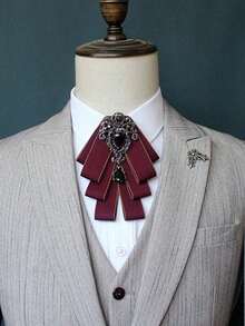 1 Set Of High-End Fashion Bow Tie, Brooch, Bowknot Pin And Lapel Flower.With Elastic Band Easy Wear And Removal.Suitable Parties, Nightclubs And Weddings To Pair With Suits. - 彩色 - 查看 2
