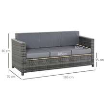 3-Seater Polyrattan Garden Sofa With Cushions, Grey, Metal And Polyester, 185 X 70 X 80 Cm, Ideal For Terrace And Balcony. - 灰色 - 查看 3