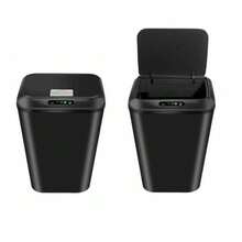 Kit Of 2 Smart Automatic Sensor Trash Cans For Bathroom, Kitchen, Office, 16 Liter Capacity - 黑色 - 查看 6
