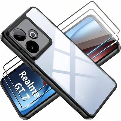 Funda para GT/GT 7T 5G Cover con 2 Unidades para Protector de Pantalla de Cristal blindado Protector de Pantalla de Silicona Flexible+ PC acrlico Parte Trasera telfono mvil