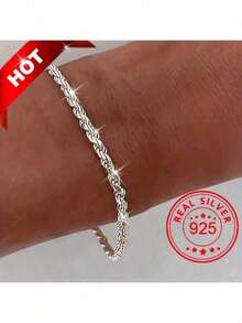 925 Sterling Silver Twisted Classic Bracelet In Silvery Color, A Stylish Accessory For Daily Wear For Both Men And Women. - 銀色 - 查看 2