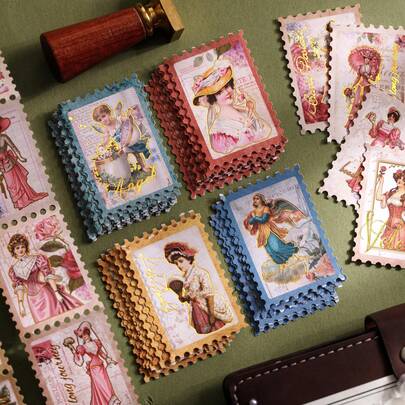 have a good day 20pcs/Pack Gold Foil Textured Stickers, Vintage Creative Aesthetic Sticker Decals, DIY Scrapbooking Craft Materials, Holiday Gifts, Personalized Scrapbook School Supplies