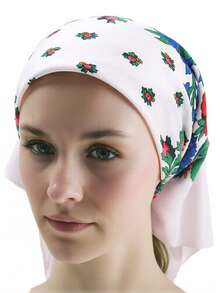 1pc Floral Print Headscarf/Shawl, Russian Style Square Scarf, Cotton Dust-Proof & Sun-Proof Shawl - Multicolor - View 3