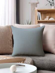 4 件装浅蓝色简约格子单面印花枕套，网格图案枕套，柔软亚麻网格枕套，不含枕芯，清新简约风格，家居装饰沙发靠垫套，方形仿亚麻抱枕套，现代沙发装饰枕套，不含枕芯 - 淺藍色 - 查看 11
