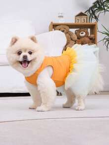 1件宠物“爱你妈妈”印花薄纱连衣裙背心，适合小型犬（博美犬/比熊犬） - 彩色 - 查看 3