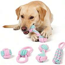 粉绿相间的狗狗磨牙绳玩具，手工编织，色彩缤纷，经久耐用，适合狗狗咀嚼、清洁牙齿、维护口腔健康，适合中小型犬，可用于拔河、捡球游戏等，是爱啃咬的狗狗的理想玩具，趣味十足，易于清洁，结构坚固。 - 彩色 - 查看 5