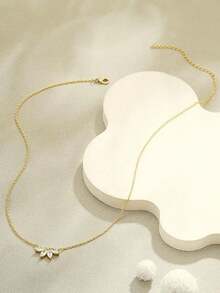 1件不锈钢水钻树叶吊坠项链，时尚简约立方氧化锆树叶吊坠O型链项链，轻盈优雅百搭项链，适合女孩和女士佩戴 - 金色 - 查看 3