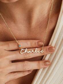 1pc Customizable Simple And Fashionable Name Necklace, Stainless Steel Jewelry, Gold Necklace And Silver Necklace, Elegant Name Necklace, Name Necklace, Customized Necklace, Charm Necklace, Women's Jewelry, Men's/Women's Necklace, Year-Round Gift For Friends And Family, Personalized Gift, Women's Exquisite Necklace, Customizable Name Necklace, Birthday Gift, Anniversary Gift, Christmas Gift, Etc. - Multicolor 4 - View 6