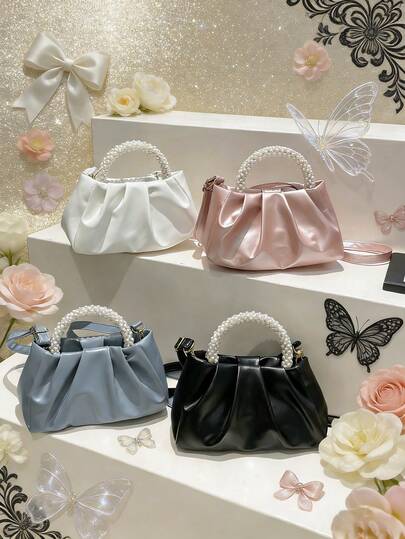 This New 1pc Pearl Cloud-Patterned Pleated Handbag Is Casual And Simple. The Shoulder Strap Is Not Adjustable, Making It Suitable For Daily Outings, Shopping, Travel, And Photo Shoots. It Can Easily Hold Everyday Essentials, Is A Versatile Piece, A Fashion Favorite, And Suitable For All Seasons And Various Styles And Occasions. It's Highly Adaptable And Can Also Be Given As A Gift.