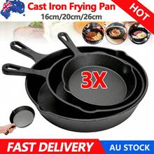 Non Stick Frying Pan 3-Piece Set Cast Iron Steak Skillet Cookware Cook Frypan AU - Black - View 12